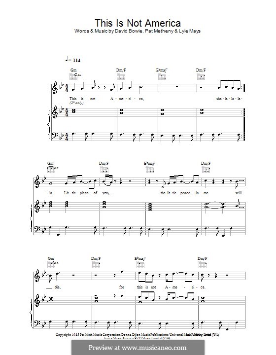 This Is Not America: Для голоса и фортепиано (или гитары) by David Bowie, Lyle Mays, Pat Metheny