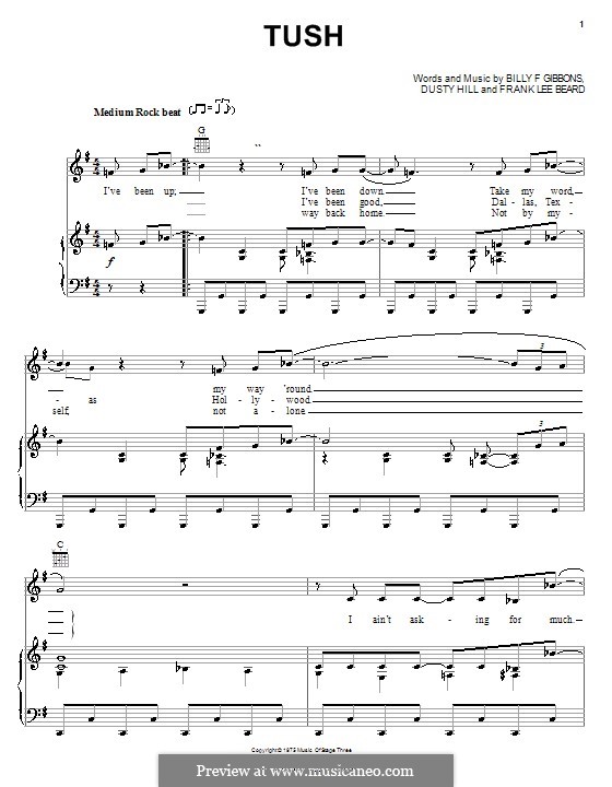 Tush (ZZ Top): Для голоса и фортепиано (или гитары) by Billy F Gibbons, Dusty Hill, Frank Lee Beard