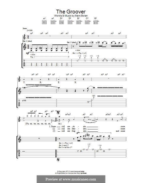 The Groover (T Rex): Гитарная табулатура by Marc Bolan