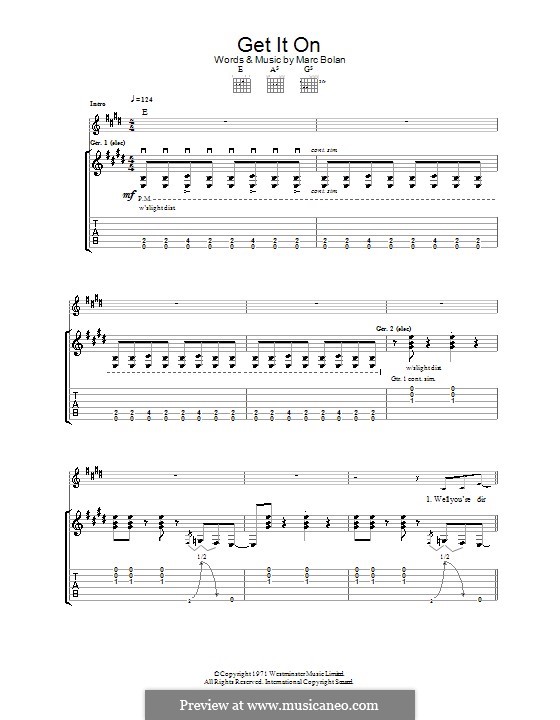 Bang A Gong (Get It On): Гитарная табулатура by Marc Bolan