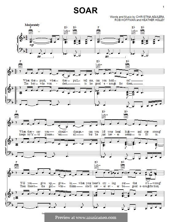 Soar (Christina Aguilera): Для голоса и фортепиано (или гитары) by Robert Hoffman, Heather Holley