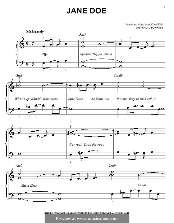 Jane Doe (Alicia Keys): Для фортепиано (легкий уровень) by Kandi Burruss