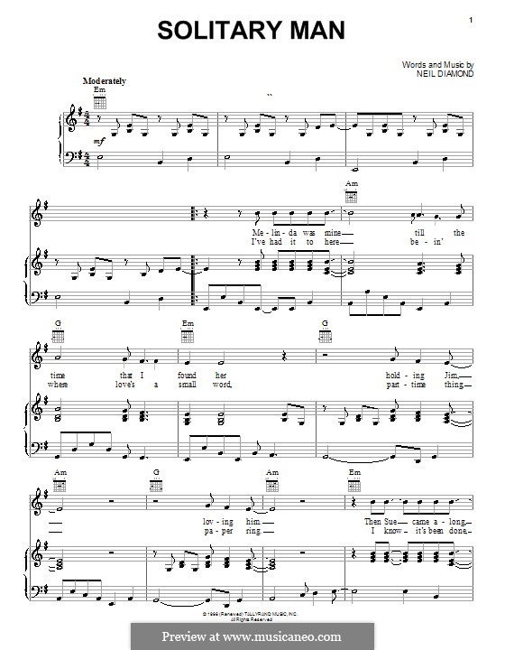 Solitary Man (HIM): Для голоса и фортепиано (или гитары) by Neil Diamond