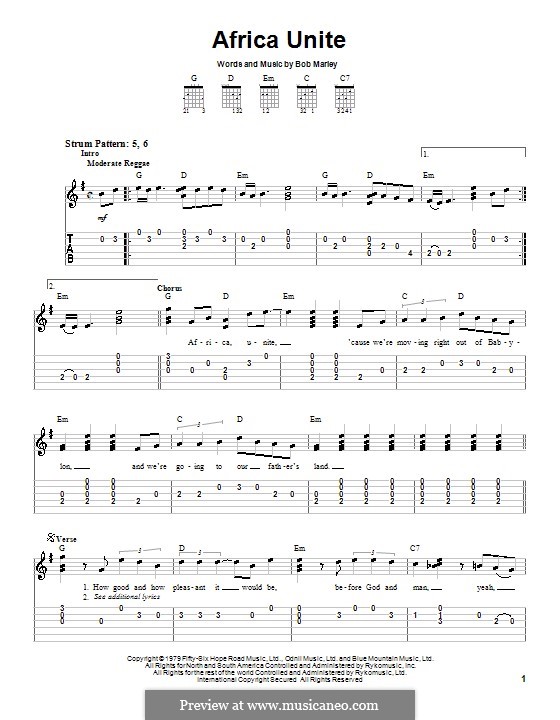 Africa Unite: Для гитары (очень легкая версия) by Bob Marley