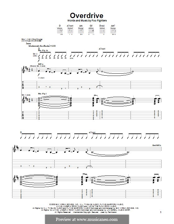 Overdrive: Гитарная табулатура by Foo Fighters