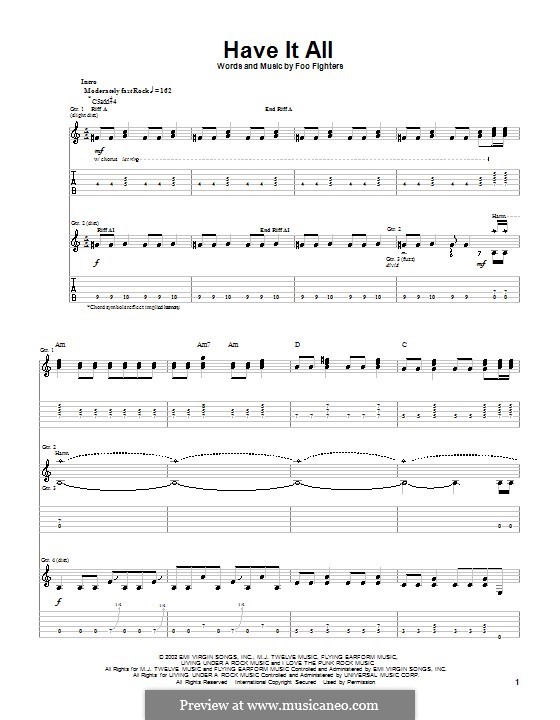 Have It All (Foo Fighters): Гитарная табулатура by Christopher Shiflett, David Grohl, Nate Mendel, Taylor Hawkins