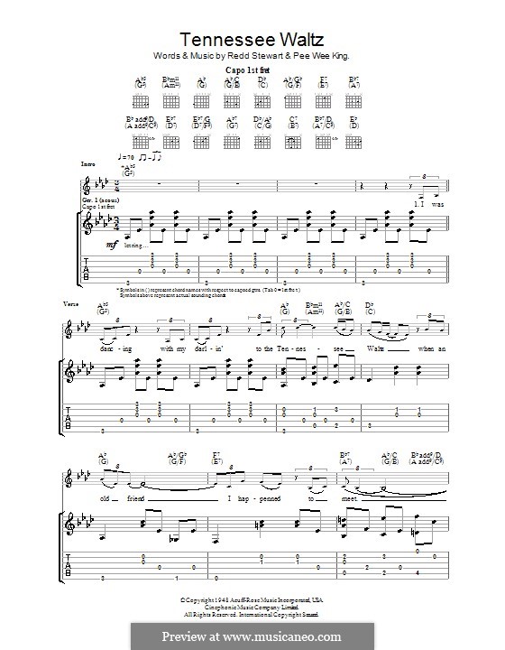 Tennessee Waltz (Patty Page): Гитарная табулатура by Pee Wee King, Redd Ste...