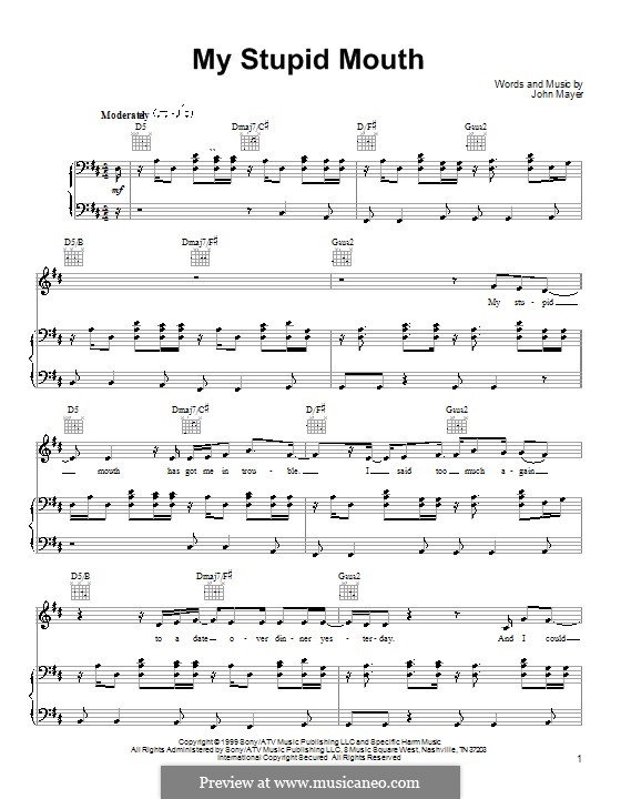 My Stupid Mouth: Для голоса и фортепиано (или гитары) by John Mayer