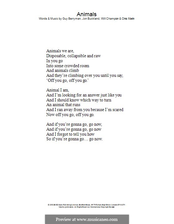 Animals (Coldplay): Только текст by Chris Martin, Guy Berryman, Jonny Buckland, Will Champion