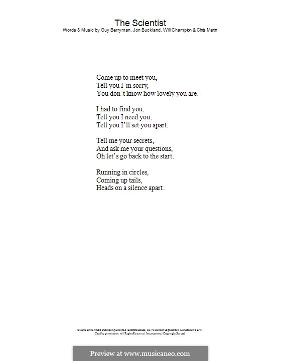 The Scientist (Coldplay): Только текст by Chris Martin, Guy Berryman, Jonny Buckland, Will Champion
