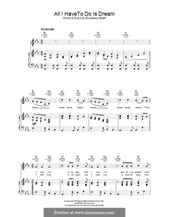 All I Have To Do Is Dream (The Everly Brothers): Для голоса и фортепиано (или гитары) by Boudleaux Bryant