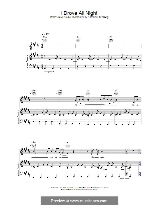 I Drove All Night (Roy Orbison): Для голоса и фортепиано (или гитары) by Billy Steinberg, Tom Kelly