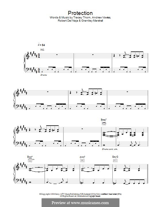 Protection (Massive Attack): Для голоса и фортепиано (или гитары) by Tracey Thorn, Andrew Vowles, Robert Del Naja
