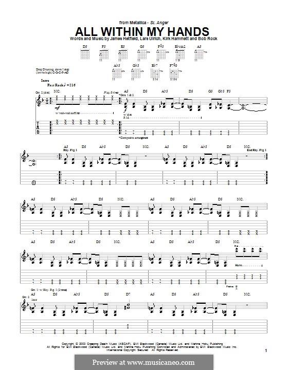 All Within My Hands (Metallica): Гитарная табулатура by Bob Rock, James Hetfield, Kirk Hammett, Lars Ulrich
