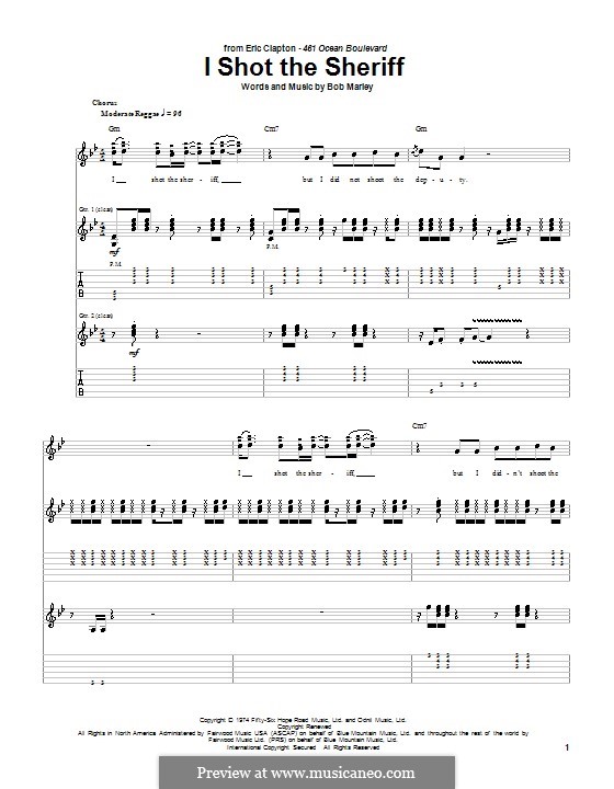 I Shot the Sheriff: Гитарная табулатура by Bob Marley