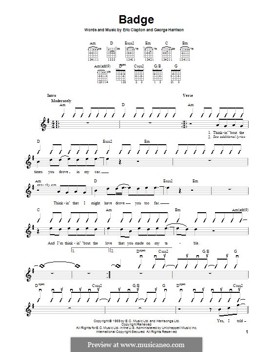 Badge (Cream): Для гитары (с вариантом боя) by Eric Clapton, George Harrison