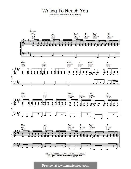 Writing to Reach You (Travis): Для голоса и фортепиано (или гитары) by Fran Healy
