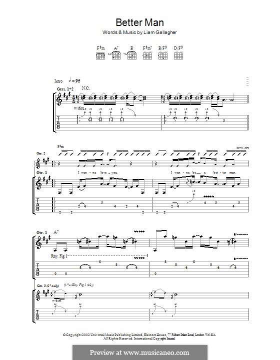 Better Man (Oasis): Гитарная табулатура by Liam Gallagher