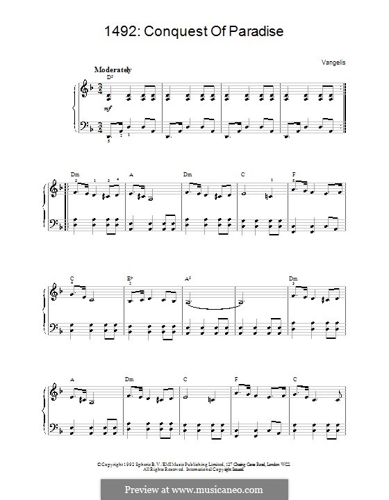 1492: Conquest of Paradise: Для фортепиано by Vangelis