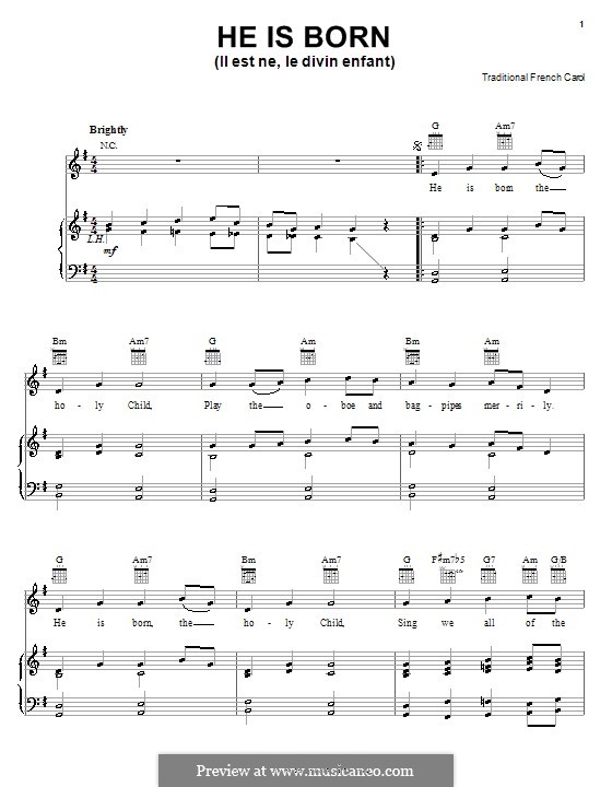 He is Born, the Holy Child (Il est ne, le divin enfant): Для голоса и фортепиано (или гитары) by folklore