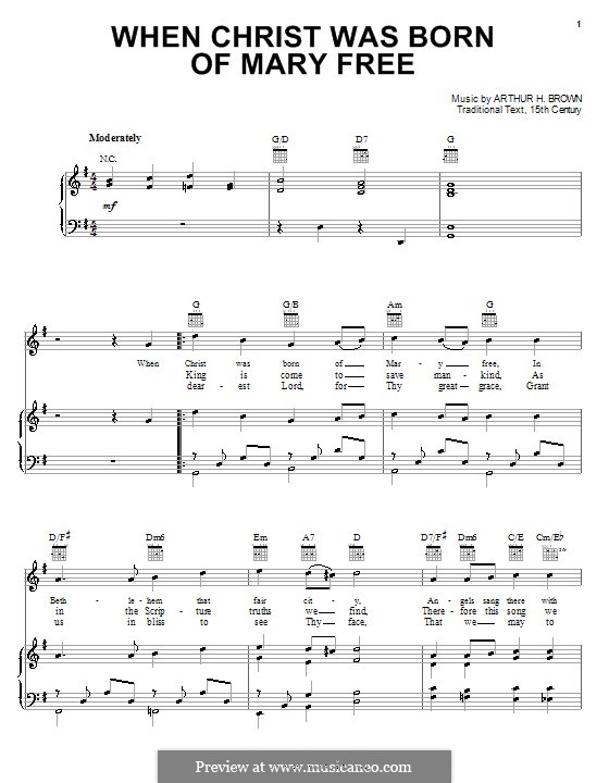 When Christ Was Born of Mary Free: Для голоса и фортепиано (или гитары) by Arthur Henry Brown
