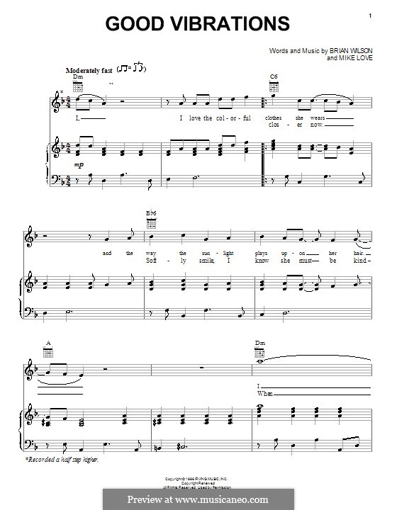 Good Vibrations (The Beach Boys): Для голоса и фортепиано (или гитары) by Brian Wilson, Mike Love