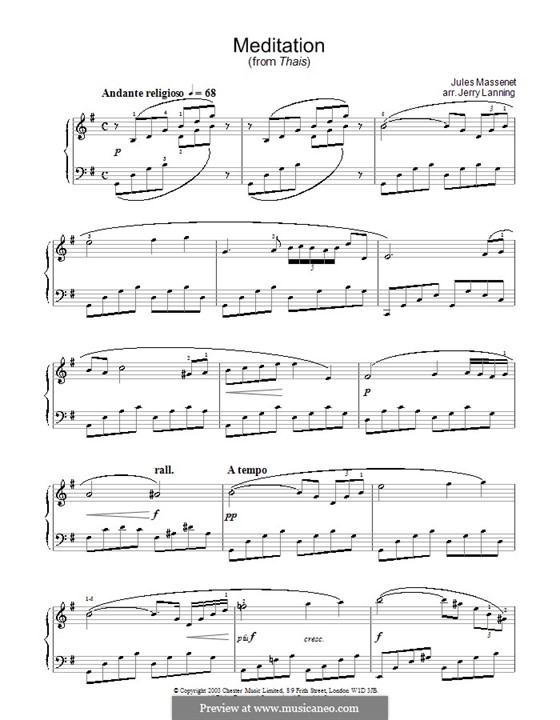 Meditation (printable scores): Для фортепиано (соль мажор) by Жюль Массне