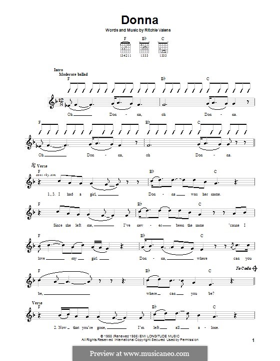 Donna: Для гитары (с вариантом боя) by Ritchie Valens