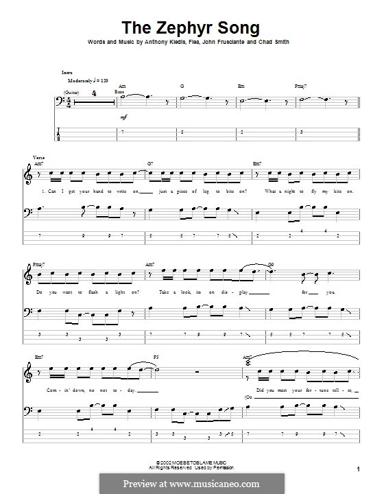 The Zephyr Song (Red Hot Chili Peppers): Для бас-гитары с табулатурой by Flea, Anthony Kiedis, Chad Smith, John Frusciante