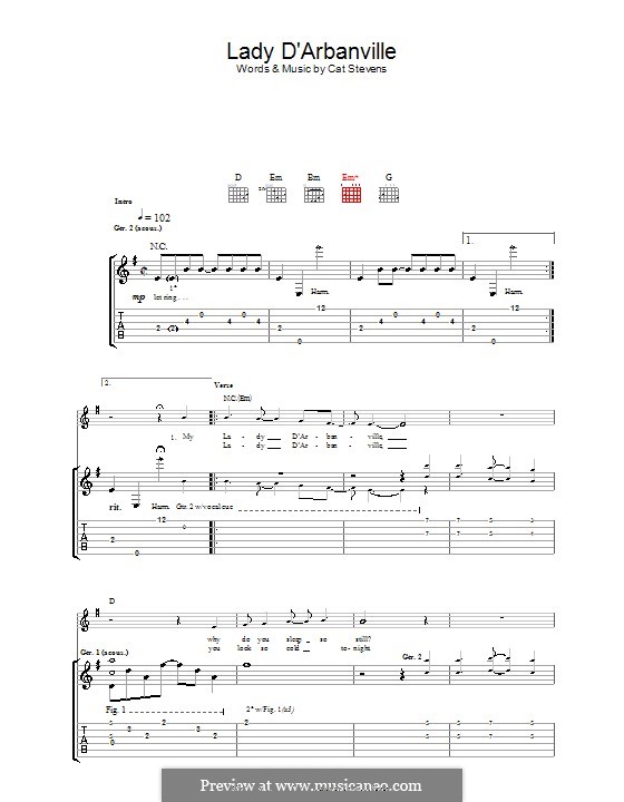Lady d'Arbanville: Гитарная табулатура by Cat Stevens
