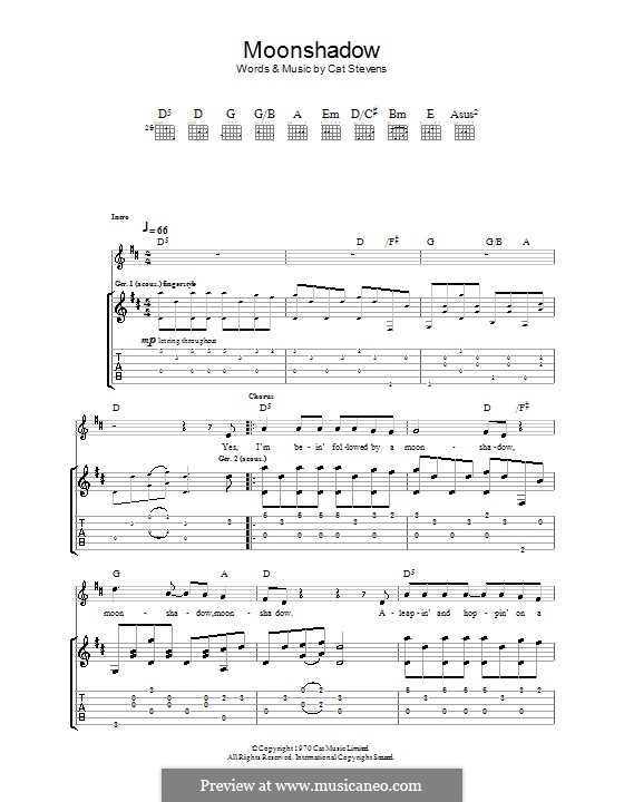 Moonshadow: Гитарная табулатура by Cat Stevens