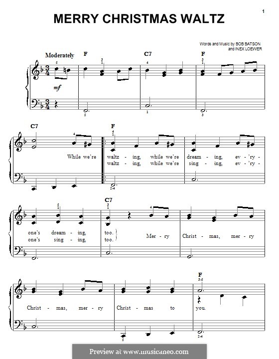 Merry Christmas Waltz (Bob Batson): Для фортепиано (легкий уровень) by Inex Loewer