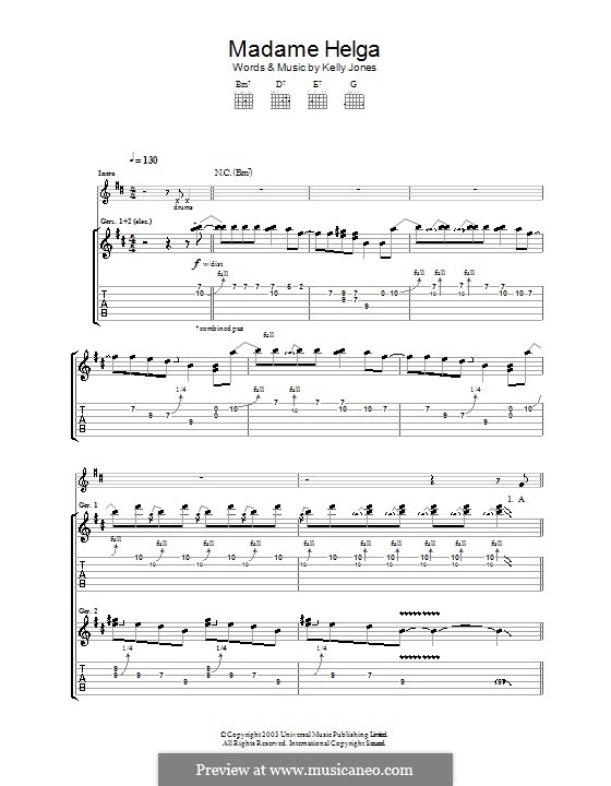 Madame Helga (Stereophonics): Гитарная табулатура by Kelly Jones, Richard Jones, Stuart Cable