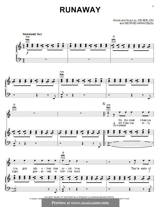 Runaway (Bon Jovi): Для голоса и фортепиано (или гитары) by George Karakoglou, Jon Bon Jovi
