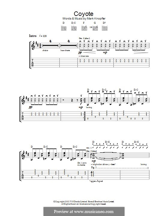 Coyote: Гитарная табулатура by Mark Knopfler