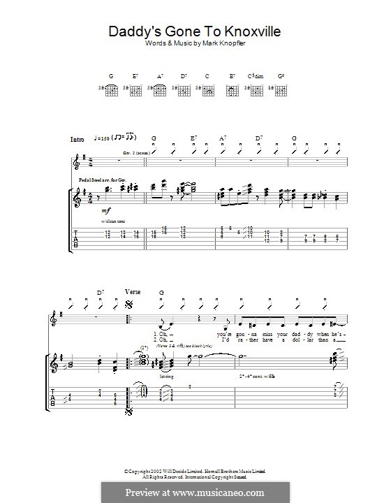 Daddy's Gone to Knoxville: Гитарная табулатура by Mark Knopfler