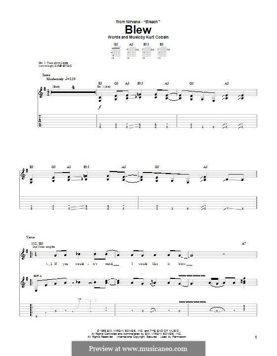 Blew (Nirvana): Гитарная табулатура by Kurt Cobain