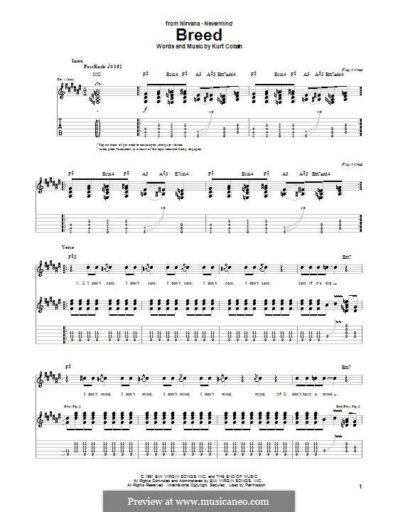 Breed (Nirvana): Гитарная табулатура by Kurt Cobain