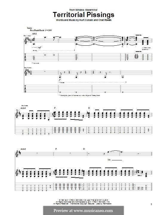 Territorial Pissings (Nirvana): Гитарная табулатура by Chet Powers, Kurt Cobain