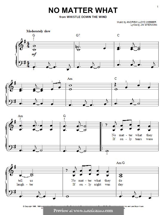 No Matter What (from Whistle Down the Wind): Для фортепиано (легкий уровень, с аккордами) by Andrew Lloyd Webber