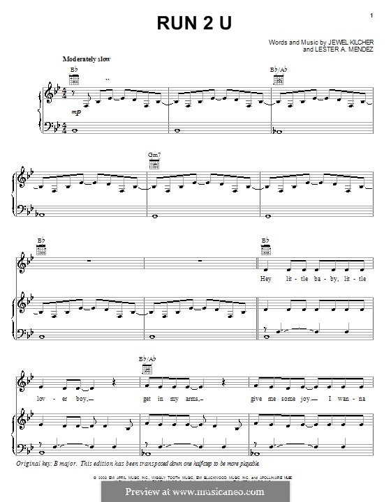 Run 2 U (Jewel): Для голоса и фортепиано (или гитары) by Jewel Kilcher, Lester A. Mendez