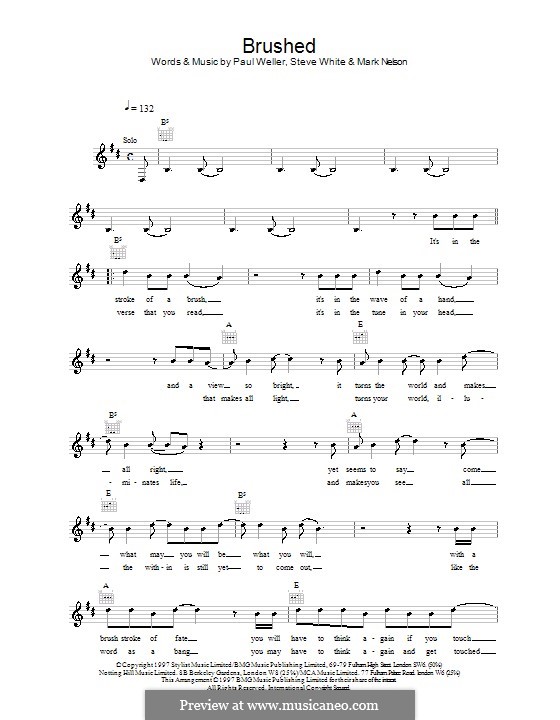 Brushed: Мелодия, текст и аккорды by Mark Nelson, Paul Weller, Steve White