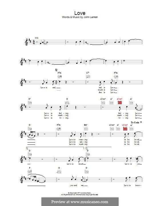 Love: Мелодия, текст и аккорды by John Lennon