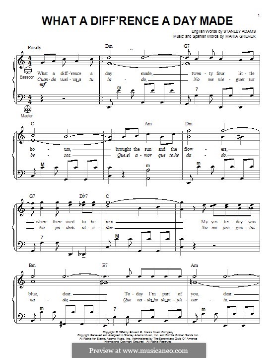 What a Diff'rence a Day Made (Jamie Cullum): Для фортепиано (легкий уровень) by Maria Grever