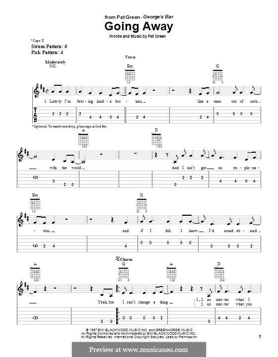 Going Away: Для гитары (очень легкая версия) by Pat Green