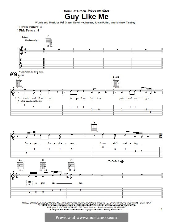 Guy Like Me (Pat Green): Для гитары (очень легкая версия) by David Neuhauser