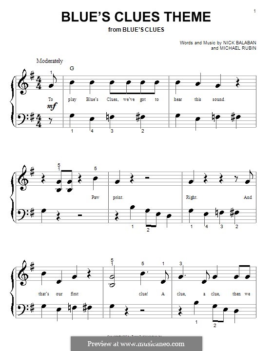 Blue's Clues Theme: Для фортепиано (очень легкая версия) by Michael Rubin
