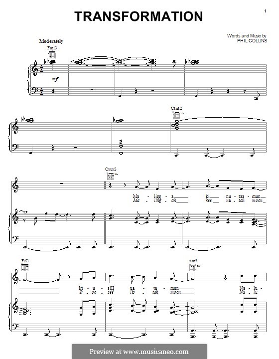 Transformation (from Walt Disney's Brother Bear): Для голоса и фортепиано (или гитары) by Phil Collins