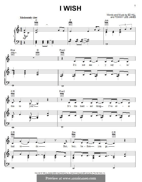 I Wish (Jo Dee Messina): Для голоса и фортепиано (или гитары) by Эдвард Бурлингейм Хилл, Tommy Lee James