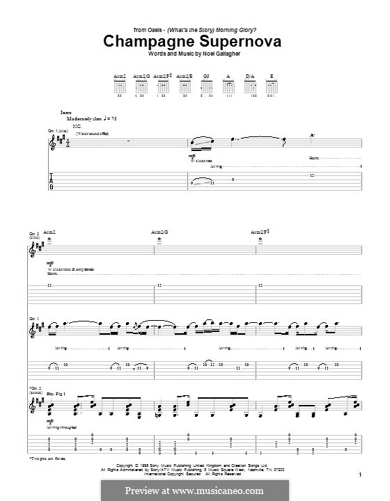 Champagne Supernova (Oasis): Гитарная табулатура by Noel Gallagher